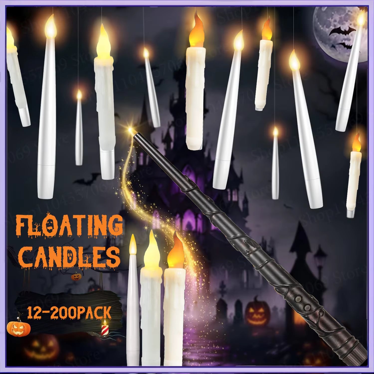 12-120Pcs Floating Candles with Wand Magic Hanging Candles LED Flickering Candles Flameless for Halloween Christmas Party Decor