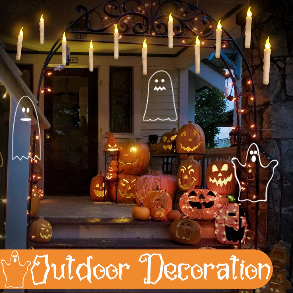 12-120Pcs Floating Candles with Wand Magic Hanging Candles LED Flickering Candles Flameless for Halloween Christmas Party Decor