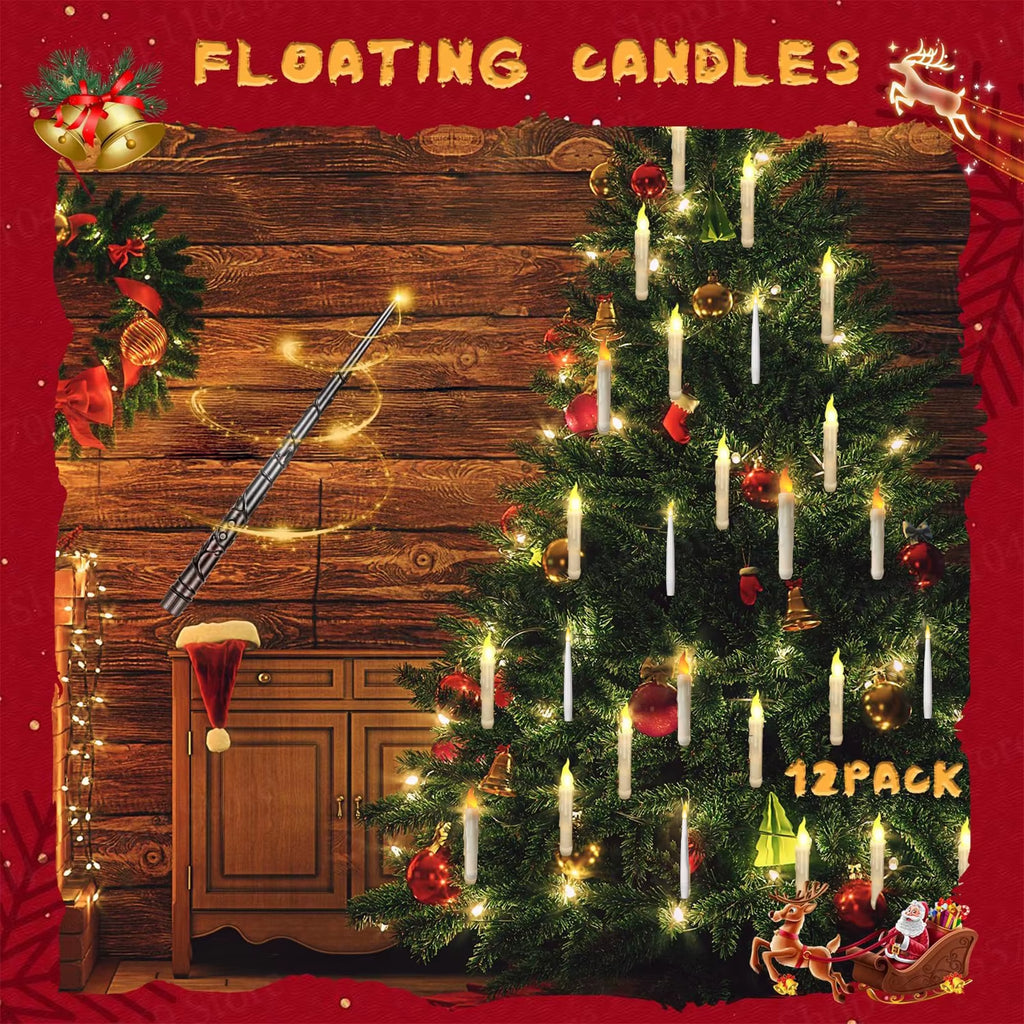 12-120Pcs Floating Candles with Wand Magic Hanging Candles LED Flickering Candles Flameless for Halloween Christmas Party Decor