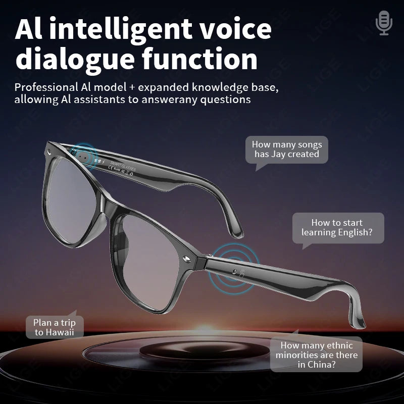 Smart Glasses AI Intelnt Real-Time Translation Bluetooth 6.0 Sunglasses Outdoor Sport Earphone Calling Music Eyeglasses
